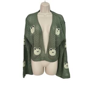 The Sweetest Frog Cardigan Shrug Fishnet Sweater Women XL Cropped Bell Sleeve XC